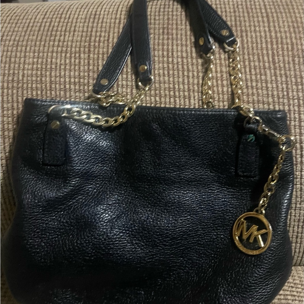 Michael Kors Black Shoulder Bag with Gold Accents